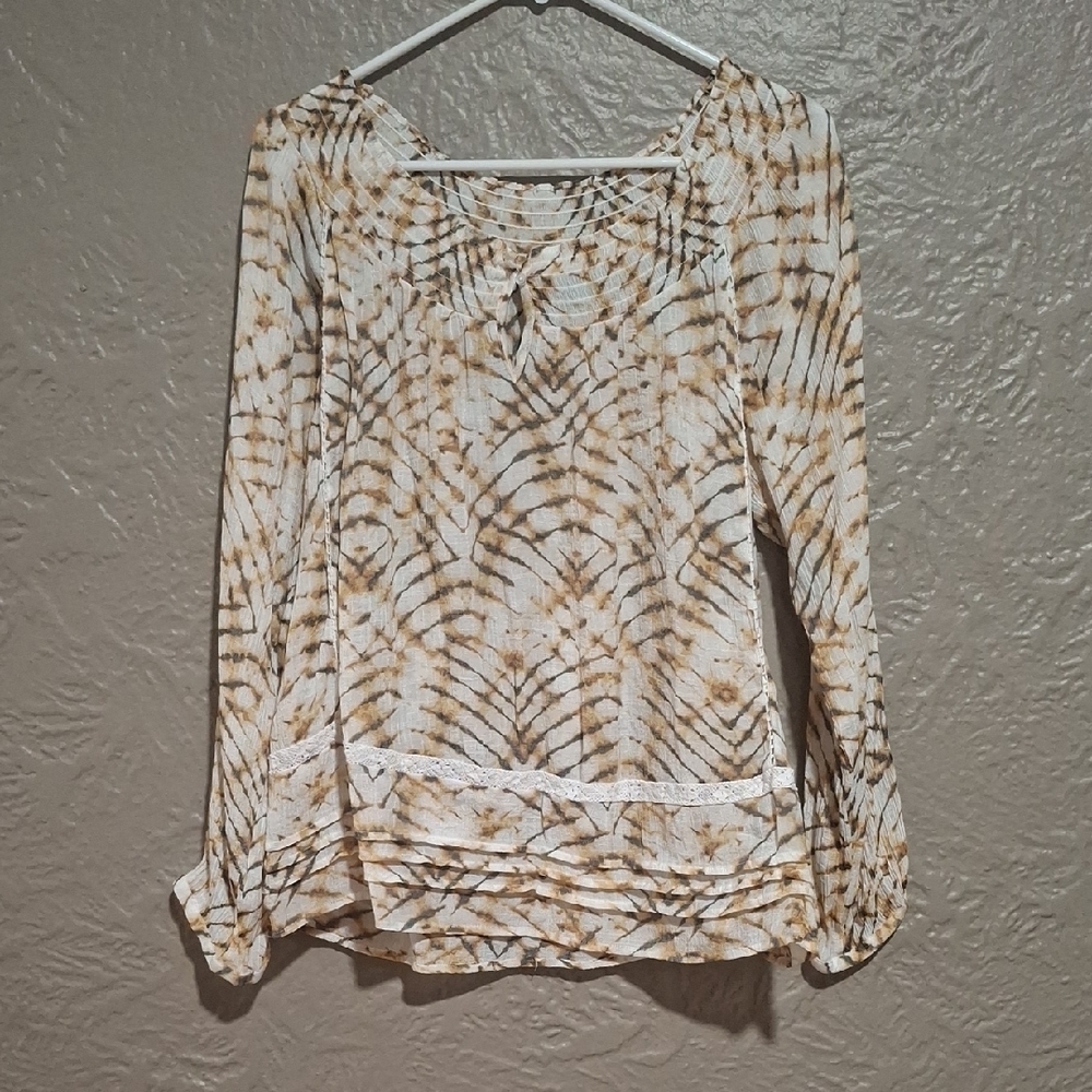 Zac & Rachel Wome's Cream Long Sleeve Pleated Blouse Size L